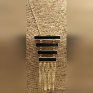 Elegant Black and Gold Necklace Long Necklace 20"+3"